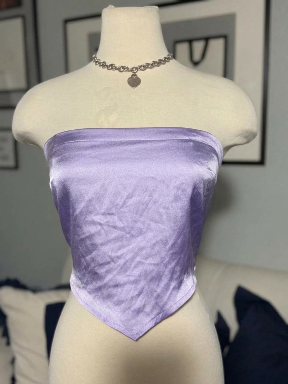 Hollister Lilac Satin Strapless Handkerchief Top